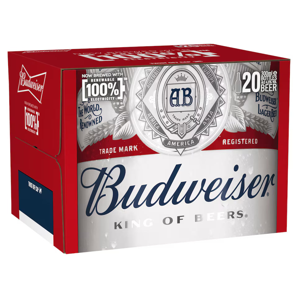 Budweiser Lager Beer 20x 330ml Bottle Pack